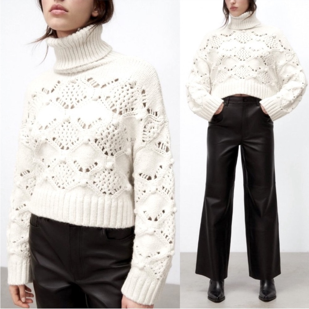 Zara NWT Cozy White Turtleneck Sweater with Side and Arm Buttons - Picture 7 of 16